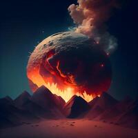 Volcanic eruption in the desert. 3D illustration. Elements of this image furnished by NASA, Image photo