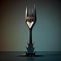 Fork and knife on orange background. 3d render illustration., Image photo