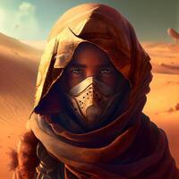 Arabic woman in the desert, 3d rendering. Computer digital drawing., Image photo