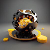 3d ilustración de resumen geométrico formas en negro y amarillo colores., ai generativo imagen foto