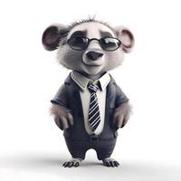 Cute little hedgehog in a business suit and tie isolated on white background, Image photo