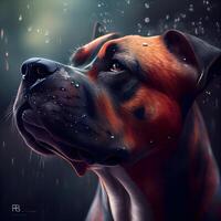 Digital painting of a boxer dog with raindrops in the background., Image photo