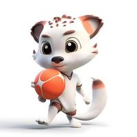 Funny fox with a basketball on a white background. 3d rendering, Image photo