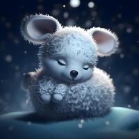 3D rendering of a cute little white bear sleeping in the snow, Image photo