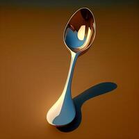 Spoon with oil on a blue background. 3d illustration., Image photo