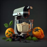 Coffee maker and ingredients on dark background. illustration., Image photo