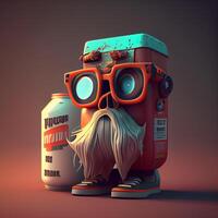 retro soda latas con gracioso hipster hombre. 3d representación, ai generativo imagen foto