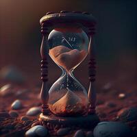 Hourglass with sand on the sand. Time concept. 3d rendering, Image photo