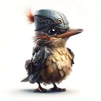 cute bird in helmet on a white background. 3d illustration, Image photo