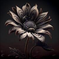 hermosa resumen flor en un negro antecedentes. 3d ilustración., ai generativo imagen foto