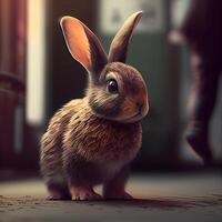 Rabbit on the background of the street. 3D illustration., Image photo