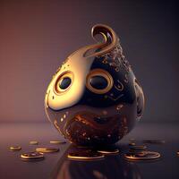 Fantasy 3D illustration of an egg with a golden pattern., Image photo