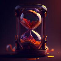 Hourglass with blood flowing inside. Concept of time passing. illustration., Image photo