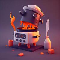 3d illustration of an old stove with a lot of food in it, Image photo