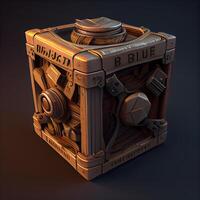 3d render of an old wooden chest on a dark background., Image photo
