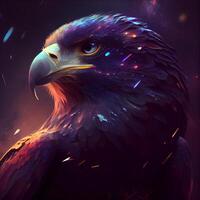 3d rendering of a majestic eagle in a dark space with stars, Image photo