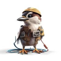 3d rendering of a woodpecker with a tool belt on white background, Image photo