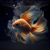 golden fighting fish isolated on a black background. 3d rendering, Image photo