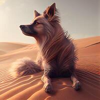 Dog in the Sahara desert. 3d rendering, 3d illustration., Image photo