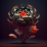 Beautiful black peony flower on dark background. 3D rendering, Image photo