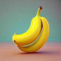 Banana with leaves. Realistic 3d illustration isolated on dark background., Image photo