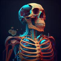 humano esqueleto anatomía, 3d ilustración, aislado en negro fondo., ai generativo imagen foto