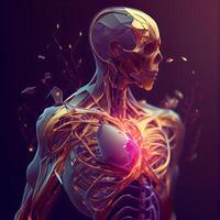 3d rendered illustration of male anatomy with muscles and circulatory system, Image photo