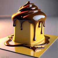 Piece of cake with chocolate icing. 3d render illustration., Image photo