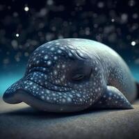 Cute blue whale in the ocean. 3d render illustration., Image photo