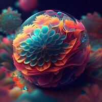 3D surreal illustration. Sacred geometry. Mysterious psychedelic relaxation pattern. Fractal abstract texture. Digital artwork graphic astrology magic, Image photo