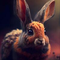 close-up portrait of a brown rabbit on a dark background., Image photo