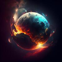 Planet Earth in space. 3D abstract fractal illustration for your design, Image photo