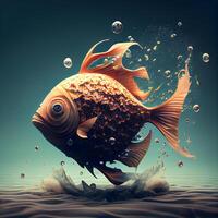 Fish in the sea. 3D illustration. Elements of this image furnished by NASA, Image photo