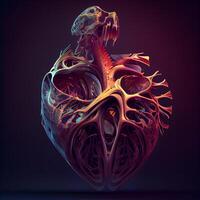 3d representación de un fantasía continuar dentro un humano corazón aislado en negro fondo, ai generativo imagen foto