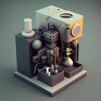 3d illustration of a factory in isometric style. 3d rendering, Image photo