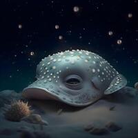 Illustration of an octopus on a coral reef at night., Image photo