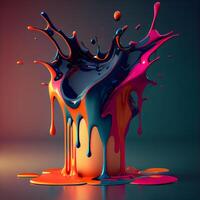 3d illustration of a colorful paint splash isolated on black background., Image photo