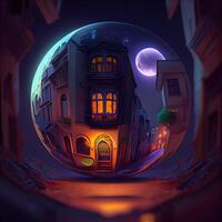3D rendering of a fairy tale house in a little planet., Image photo