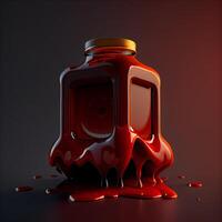 3D illustration of a bottle of blood on a dark background., Image photo