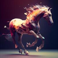 Running horse with red mane on dark background. 3D rendering, Image photo