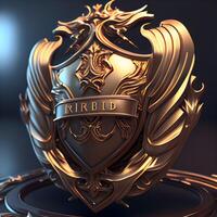Luxury golden shield with heraldic elements. 3D rendering, Image photo