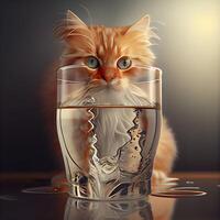 Cute ginger cat in a glass of water on a dark background., Image photo