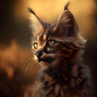 Portrait of Maine Coon cat at sunset. Digital painting., Image photo