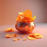 Tasty chips in a glass with splashes on a dark background, Image photo