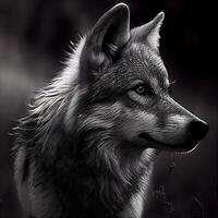 Portrait of a wolf in black and white, digital painting., Image photo