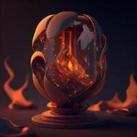 3d illustration of a vase with a burning candle on a dark background, Image photo