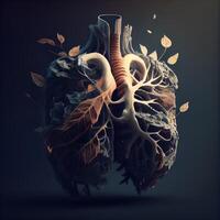 Human heart with lungs anatomy on dark background. 3D illustration., Image photo