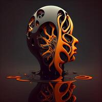 3d illustration of human head with abstract pattern in black background., Image photo