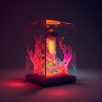 Illustration of a glowing lamp in a box on a dark background, Image photo