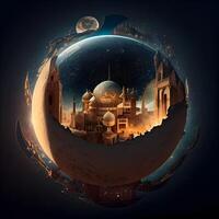 Earth planet with mosque in the background. Elements of this image furnished by NASA, Image photo